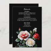 Donker  roze witte rode rozen bloemenbruiloft informatiekaartje (Voorkant / Achterkant)