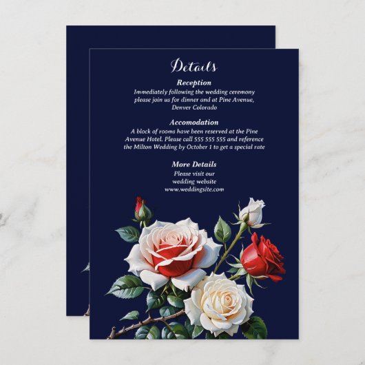 Donker roze witte rode rozen bloemenbruiloft informatiekaartje (Voorkant / Achterkant)
