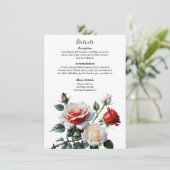 Donker roze witte rode rozen bloemenbruiloft informatiekaartje (Staand voorkant)