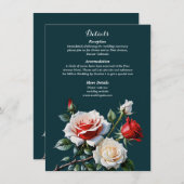 Donker roze witte rode rozen bloemenbruiloft informatiekaartje (Voorkant / Achterkant)
