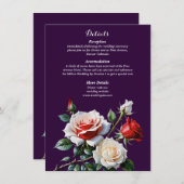 Donker roze witte rode rozen bloemenbruiloft informatiekaartje (Voorkant / Achterkant)