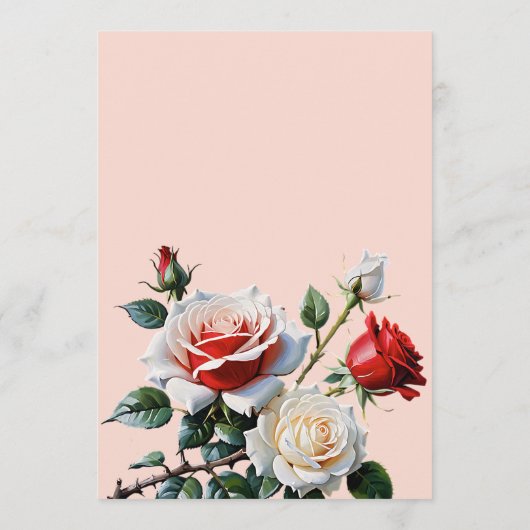 Donker  roze witte rode rozen bloemenbruiloft menu (Achterkant)