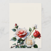 Donker roze witte rode rozen bloemenbruiloft menu (Achterkant)