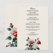 Donker roze witte rode rozen bloemenbruiloft menu (Voorkant / Achterkant)