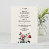 Donker roze witte rode rozen bloemenbruiloft menu (Staand voorkant)