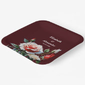 Donker  roze witte rode rozen bloemenbruiloft papieren bordje (Gebogen)