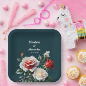 Donker  roze witte rode rozen bloemenbruiloft papieren bordje (Feest)