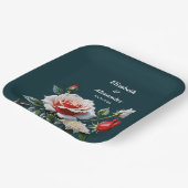 Donker  roze witte rode rozen bloemenbruiloft papieren bordje (Gebogen)