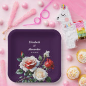 Donker  roze witte rode rozen bloemenbruiloft papieren bordje (Feest)