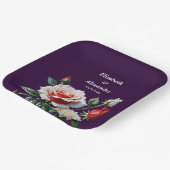 Donker  roze witte rode rozen bloemenbruiloft papieren bordje (Gebogen)