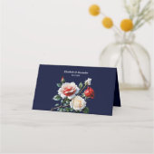 Donker  roze witte rode rozen bloemenbruiloft plaatskaartje (Achterkant)