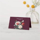 Donker  roze witte rode rozen bloemenbruiloft plaatskaartje (Achterkant)