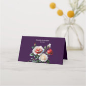 Donker  roze witte rode rozen bloemenbruiloft plaatskaartje (Achterkant)