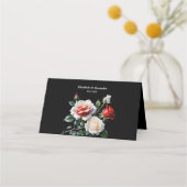 Donker  roze witte rode rozen bloemenbruiloft plaatskaartje (Achterkant)