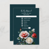 Donker  roze witte rode rozen bloemenbruiloft RSVP kaartje (Voorkant / Achterkant)