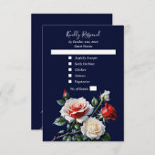 Donker  roze witte rode rozen bloemenbruiloft RSVP kaartje (Voorkant / Achterkant)