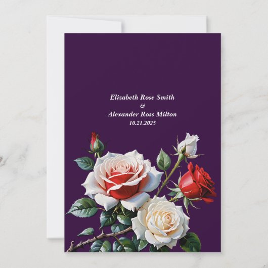 Donker  roze witte rode rozen bloemenbruiloft save the date (Achterkant)