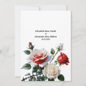 Donker roze witte rode rozen bloemenbruiloft save the date (Achterkant)