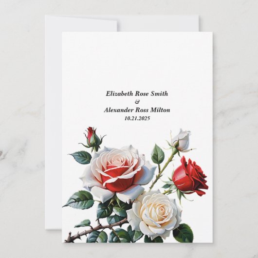 Donker roze witte rode rozen bloemenbruiloft save the date (Achterkant)