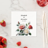 Donker roze witte rode rozen bloemenbruiloft servet (Insitu)