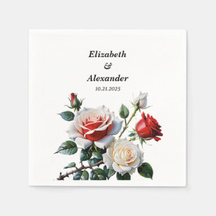 Donker  roze witte rode rozen bloemenbruiloft servet