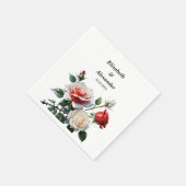 Donker roze witte rode rozen bloemenbruiloft servet (Hoek)