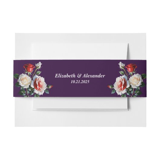 Donker roze witte rode rozen bloemenbruiloft uitnodigingen wikkel (Voorkant Voorbeeld)
