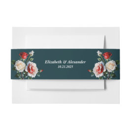 Donker  roze witte rode rozen bloemenbruiloft uitnodigingen wikkel