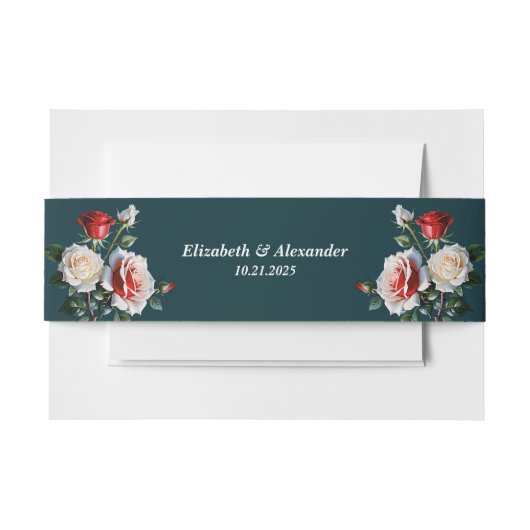 Donker roze witte rode rozen bloemenbruiloft uitnodigingen wikkel (Voorkant Voorbeeld)