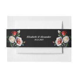 Donker  roze witte rode rozen bloemenbruiloft uitnodigingen wikkel