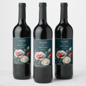 Donker  roze witte rode rozen bloemenbruiloft wijn etiket (Flessen)