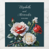 Donker  roze witte rode rozen bloemenbruiloft wijn etiket (Enkel label)