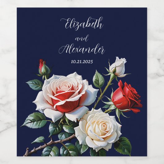 Donker  roze witte rode rozen bloemenbruiloft wijn etiket (Enkel label)