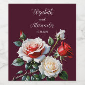 Donker  roze witte rode rozen bloemenbruiloft wijn etiket (Enkel label)