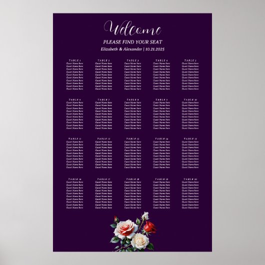 Donker  roze witte rode rozen zitkaart poster (Voorkant)