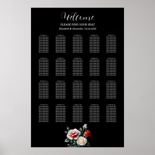 Donker  roze witte rode rozen zitkaart poster (Voorkant)