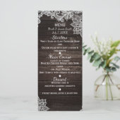 Donker Rustiek Hout & Elegant Kant Bruiloft Menu (Staand voorkant)