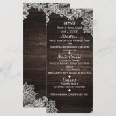 Donker Rustiek Hout & Elegante Kant Trouwmenu Menu (Voorkant / Achterkant)