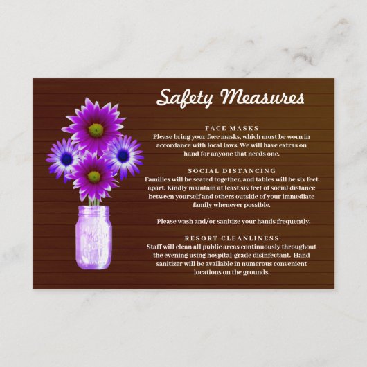 Donker Rustiek Paarse Bloemen Mason Jar Veiligheid Informatiekaartje (Voorkant)