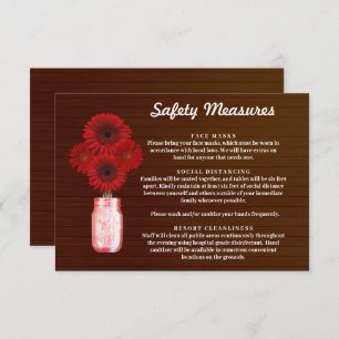 Donker Rustiek Rood Bloemen Mason Jar Veiligheidsm Informatiekaartje