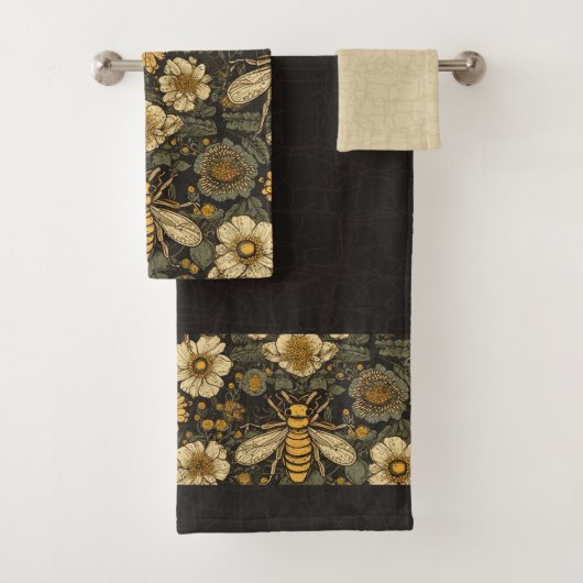 Donker Rustieke  Bijen en Bloemen Bloemen Bad Handdoek (Insitu)