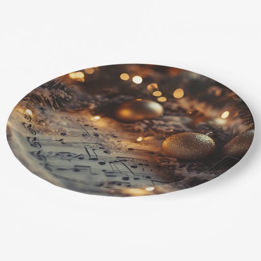 Donker Rustieke Kerst Musical Notes Papieren Bordje (Gekanteld)