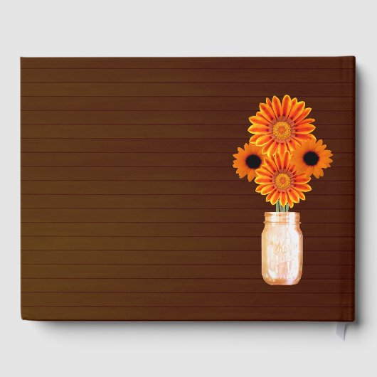 Donker Rustisch Sinaasappel Floral Mason Jar Weddi Gastenboek (Achterkant)