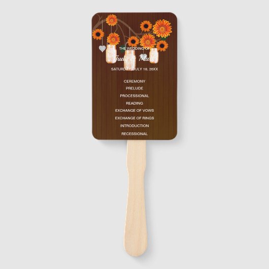 Donker Rustisch Sinaasappel Floral Mason Jars Wedd Handwaaier (Voorkant)