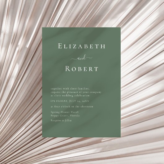 Donker Sage Groen Minimalistisch Script Wedding Kaart