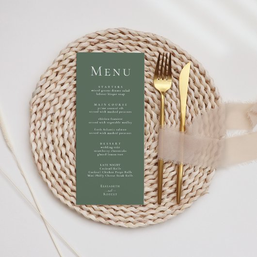 Donker Sage Groen Modern Minimalistisch Trouwmenu Menu