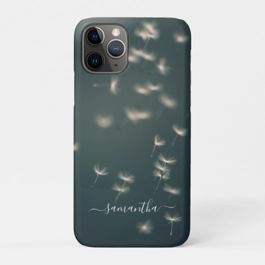 Donker Sage Groen Paardebloem Wit Script Naam Hoes (Achterkant)