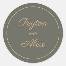 Donker Sage Groene Bruid Groom Naam Envelop Gift B Ronde Sticker