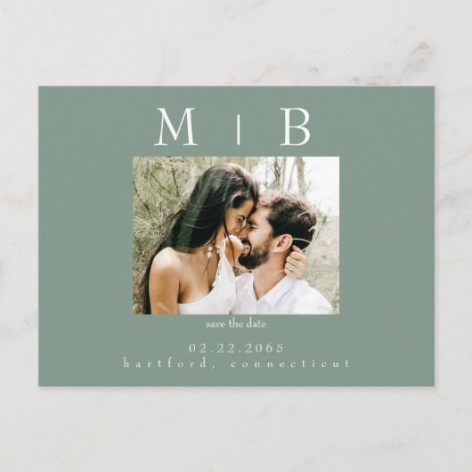 Donker Sage Paar Foto Bruiloft Save the Date Briefkaart (Voorkant)
