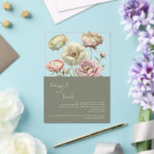 Donker Sage Roze & Sage Bloemen pioenen Acryl Acryl Uitnodigingen (Insitu (Huwelijk))